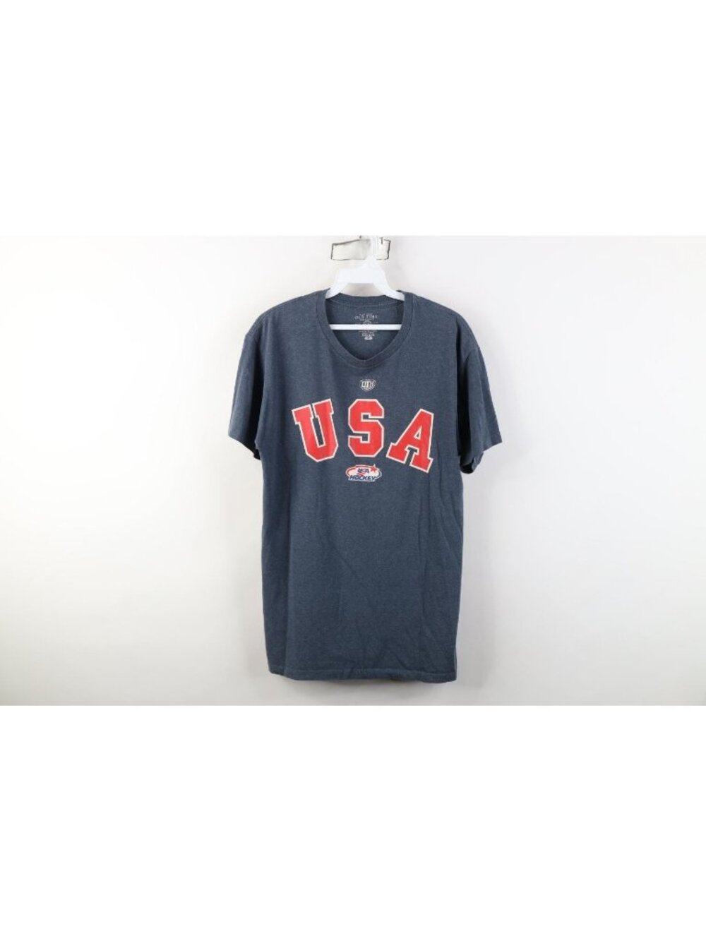 Vintage Mens Medium Olympics Team USA Hockey Zach Parise Jersey T-Shirt Blue